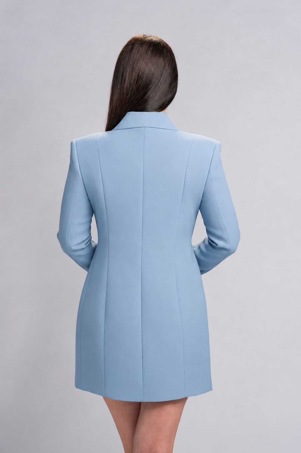 Style by Kezy Suzie Blazer Dress in dusty blue, back view, petite women's fashion, Australian fashion label based in Brisbane, Queensland.